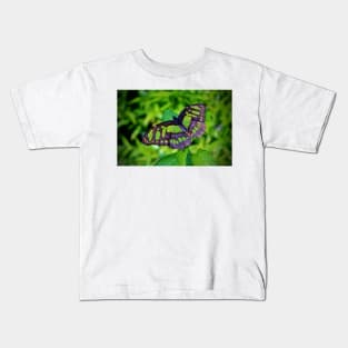 Green And Black Butterfly Kids T-Shirt